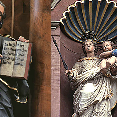 Verschiedene Fotos aus der Welschnonnenkirche (Außenansicht und Innenansicht) als Collage